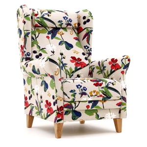 Dora nojatuoli kuviollisella kankaalla